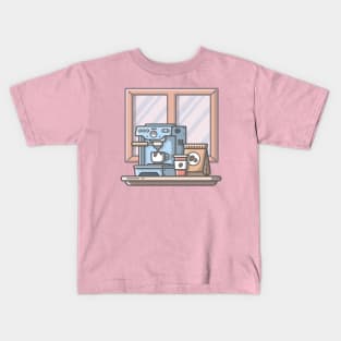 Coffee Machine Cartoon Kids T-Shirt